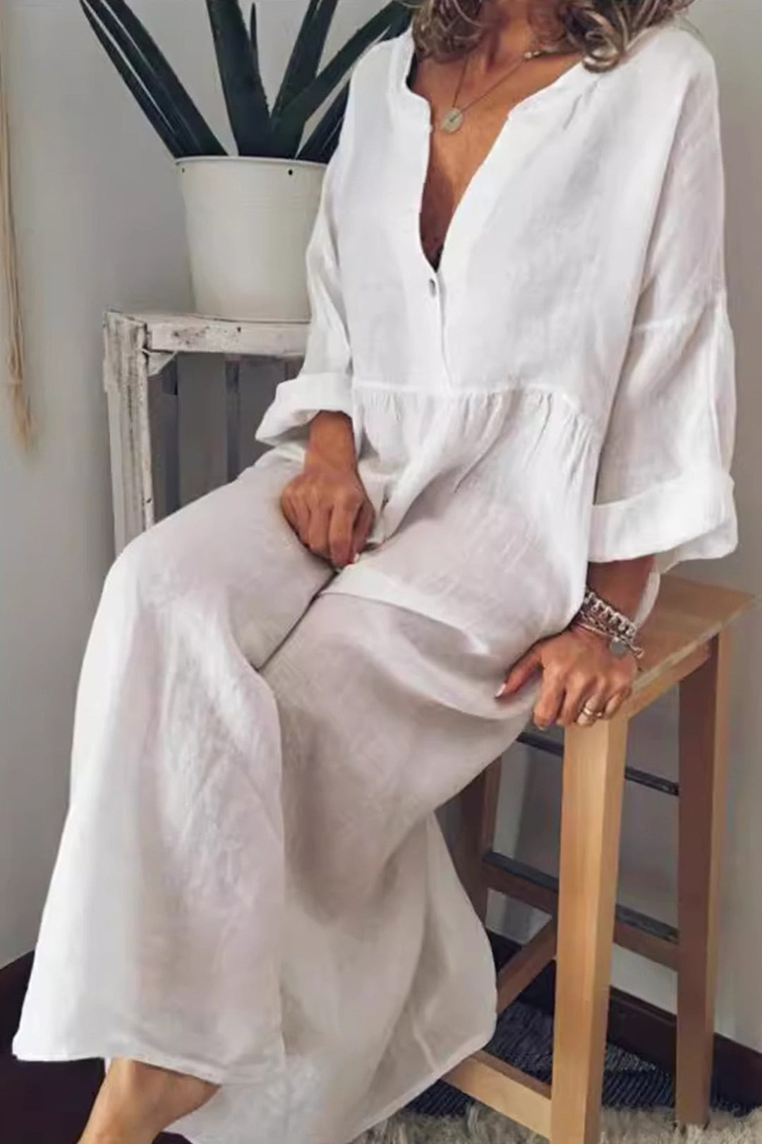 Fern | Linen V-Neck Swing Dress