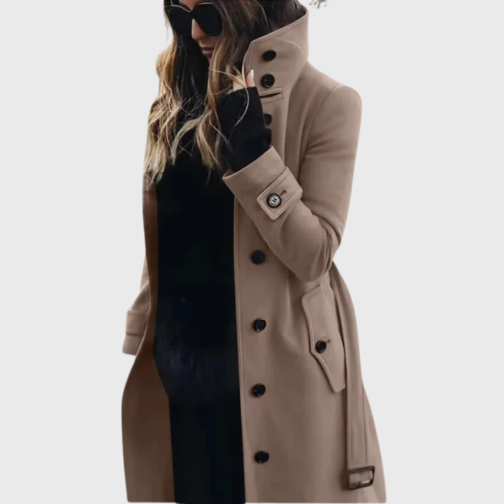 Women’s Coat | Button Front High Stand Collar