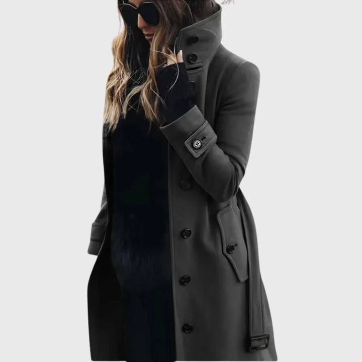 Women’s Coat | Button Front High Stand Collar