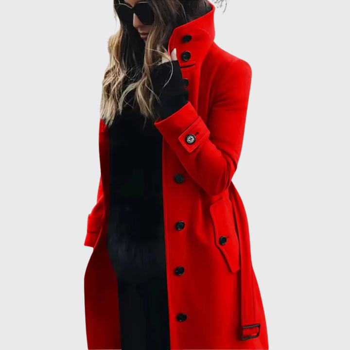 Women’s Coat | Button Front High Stand Collar