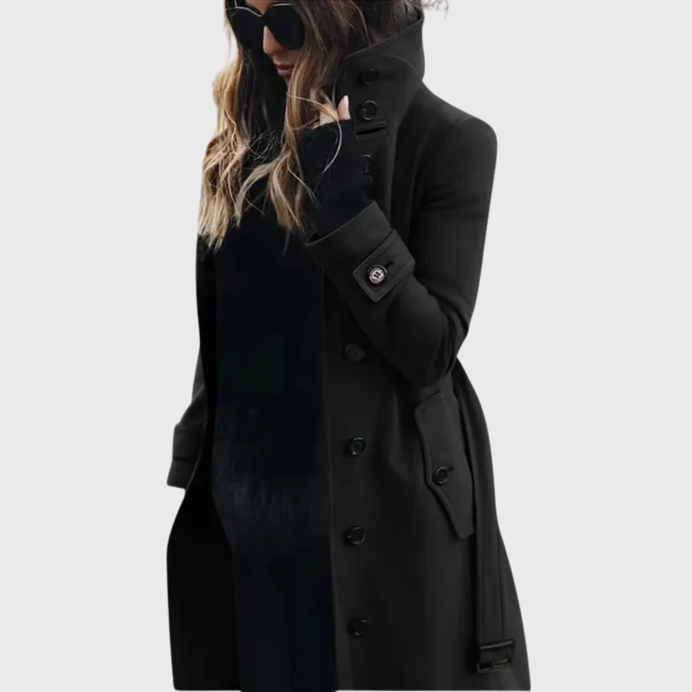 Women’s Coat | Button Front High Stand Collar
