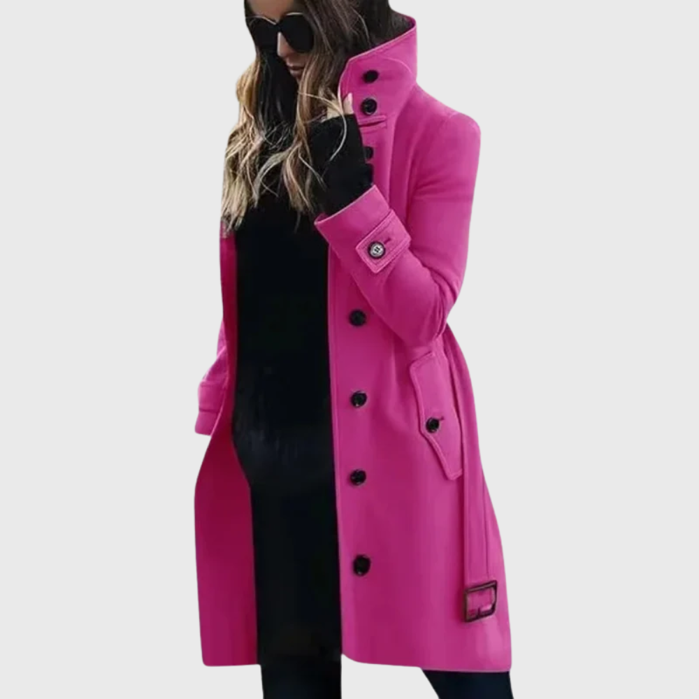 Women’s Coat | Button Front High Stand Collar