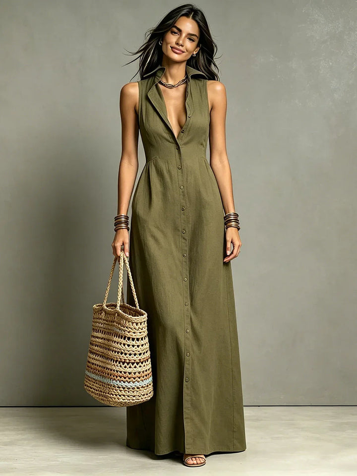 Elara™ | Elegant Button-Front Maxi Dress