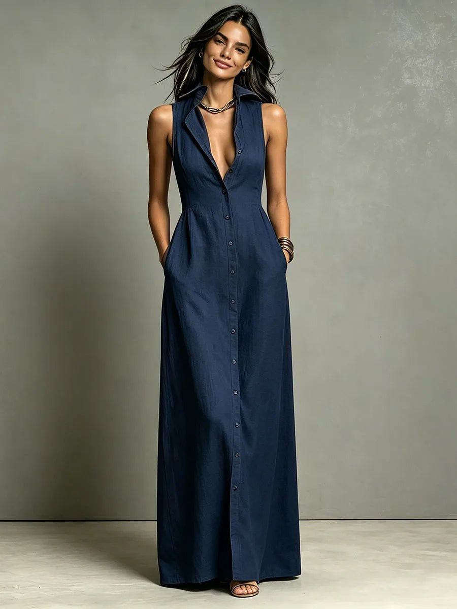 Elara™ | Elegant Button-Front Maxi Dress