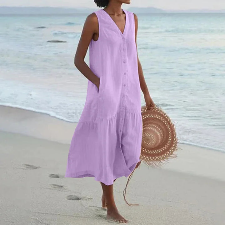 Noor | Patchwork V-Neck Midi Dress