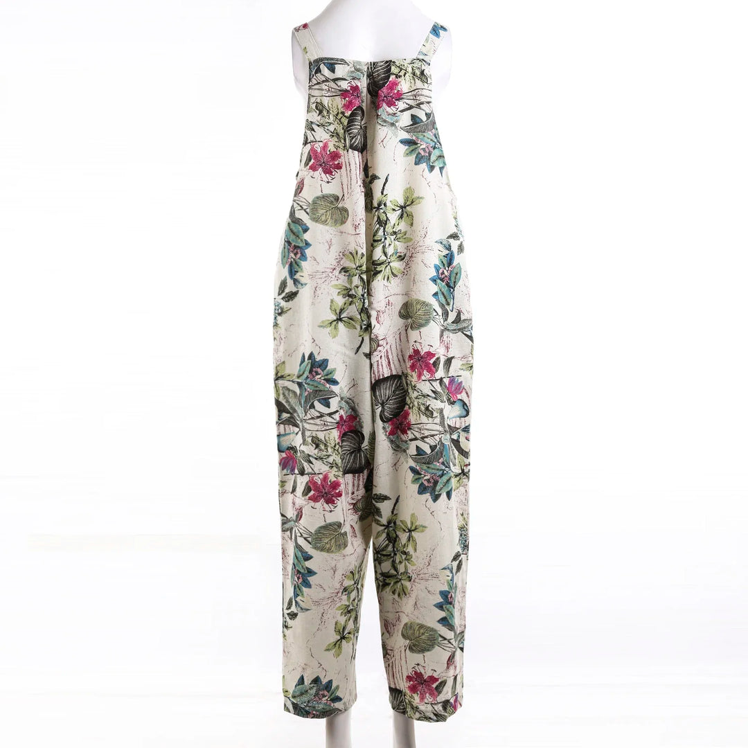 Ivy | Leaf-Print Linen Jumpsuit