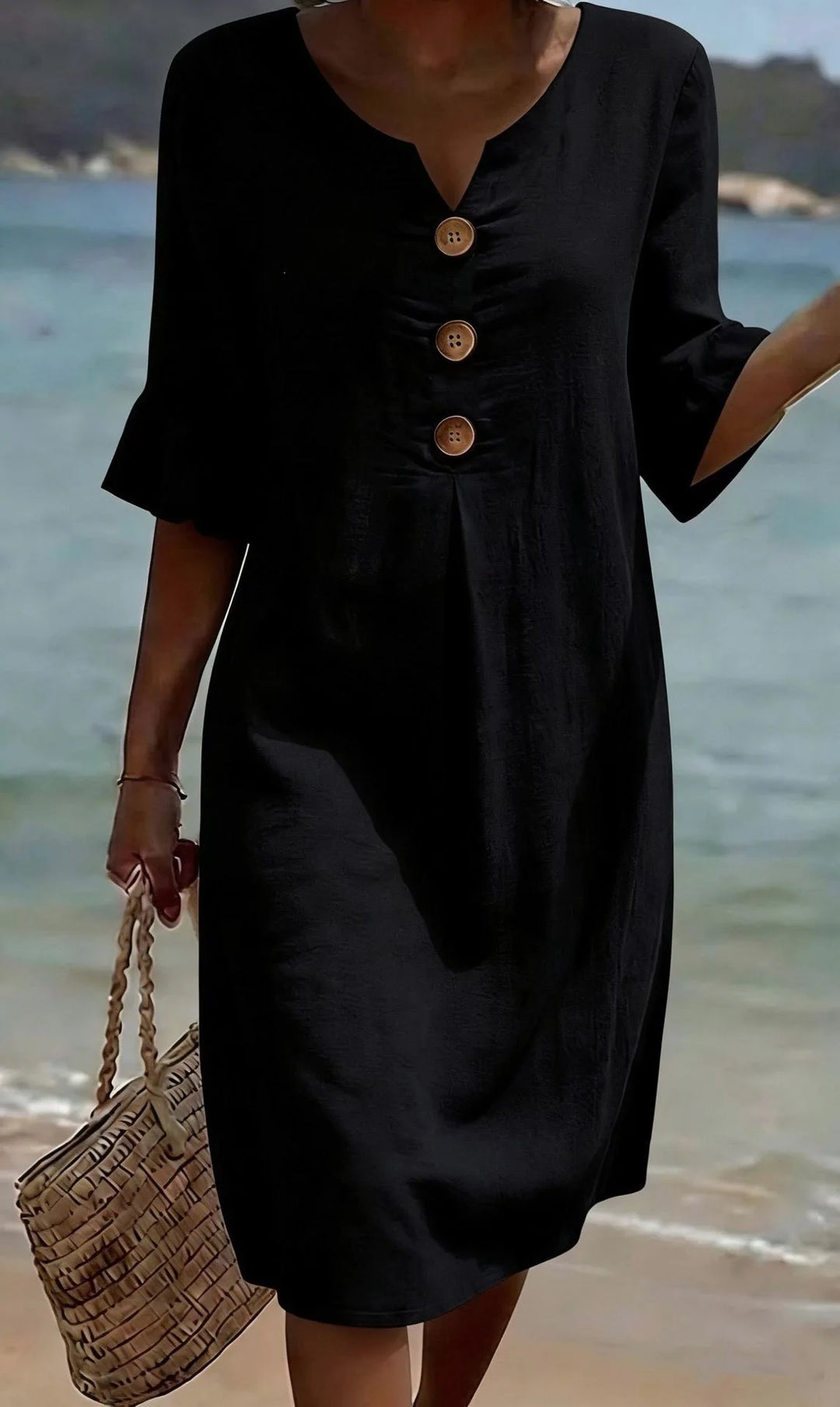 Elin | Ruffle Button V-Neck Dress
