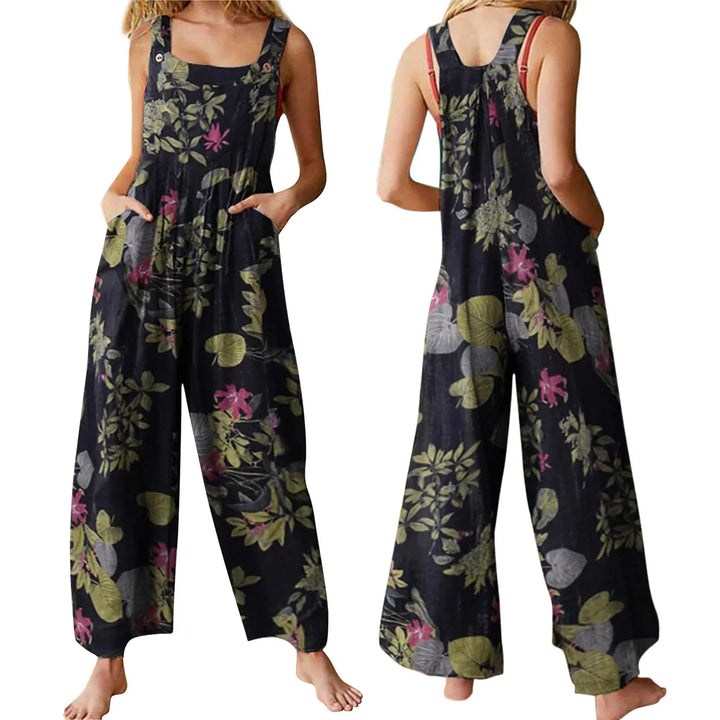 Ivy | Leaf-Print Linen Jumpsuit