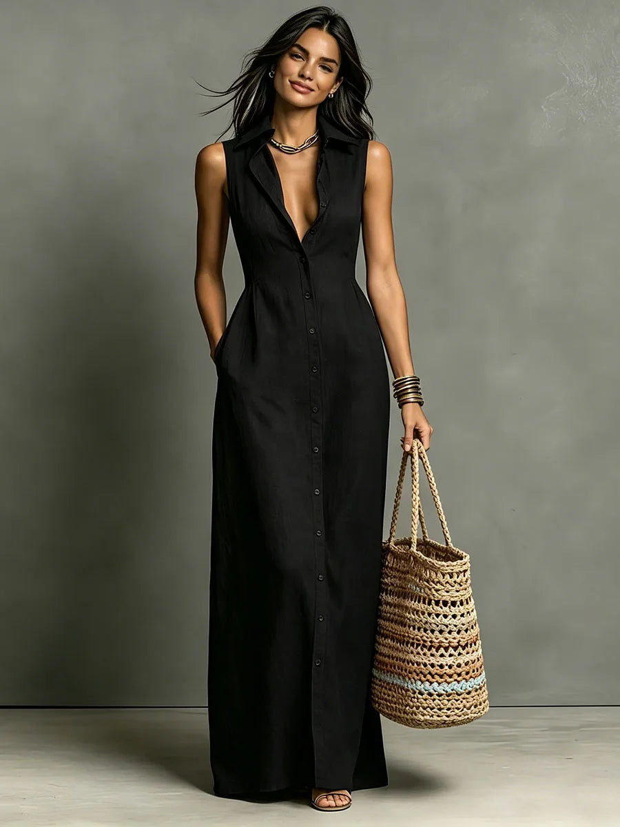 Elara™ | Elegant Button-Front Maxi Dress