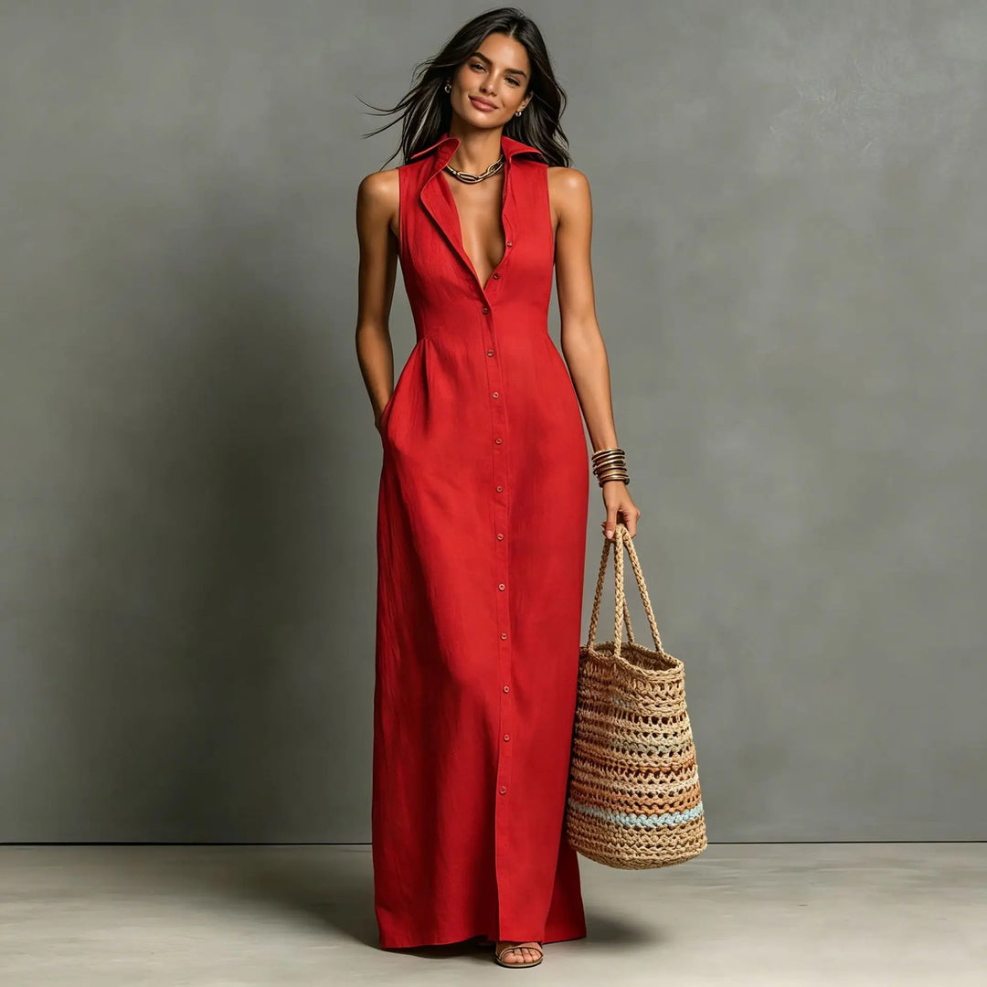 Elara™ | Elegant Button-Front Maxi Dress