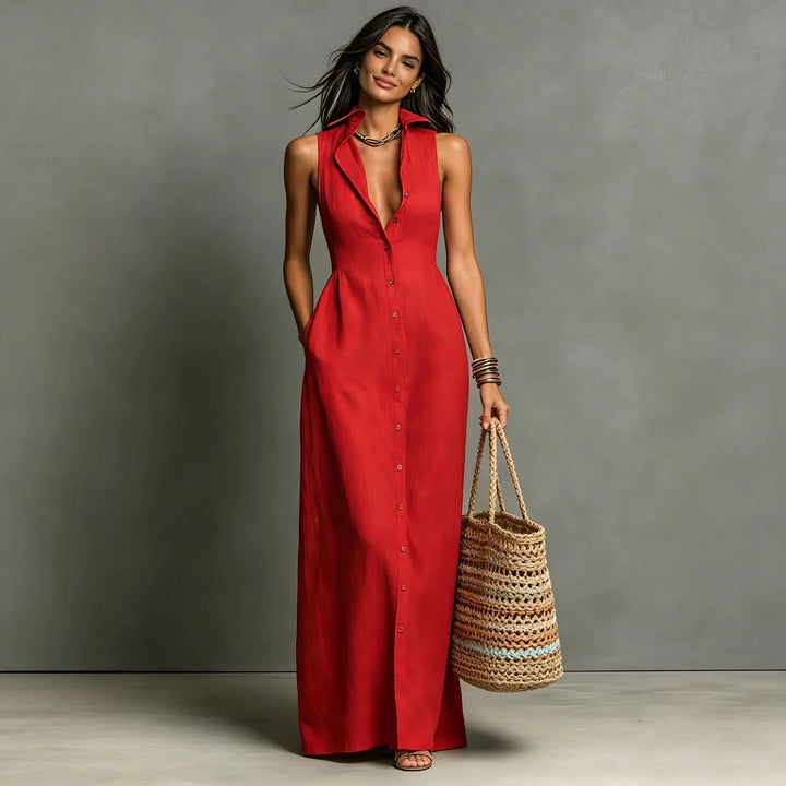 Elara™ | Elegant Button-Front Maxi Dress