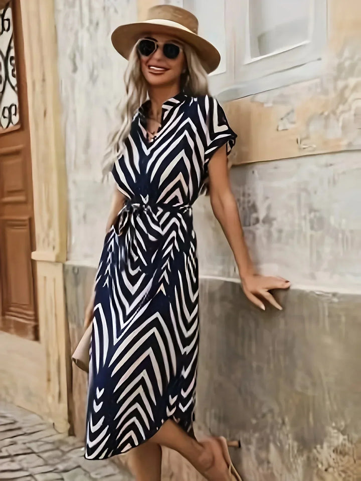 Elly | Geometric Tie-Belt Dress