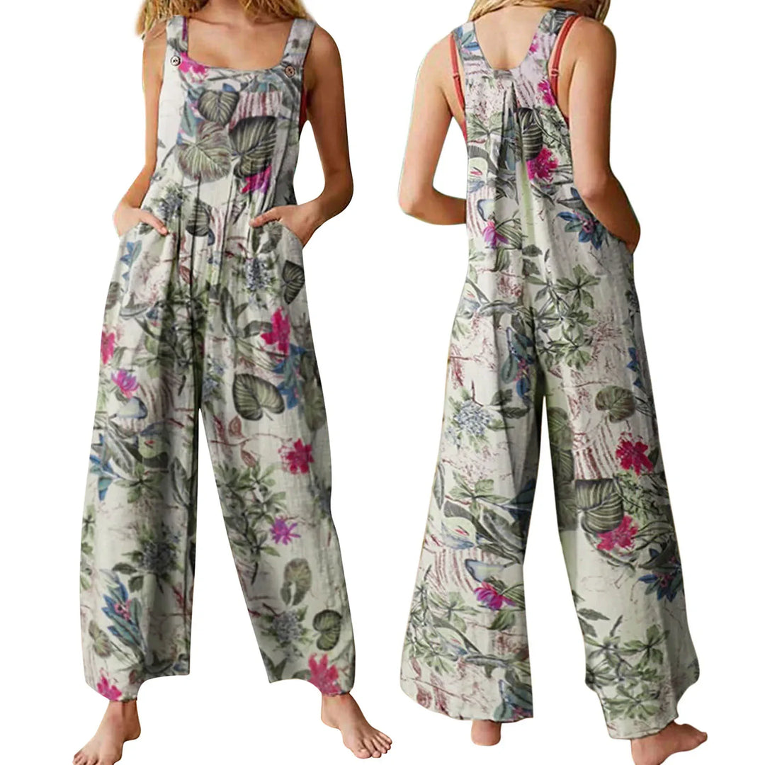 Ivy | Leaf-Print Linen Jumpsuit