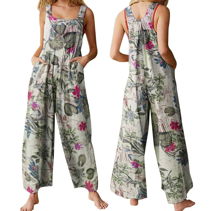 Ivy | Leaf-Print Linen Jumpsuit