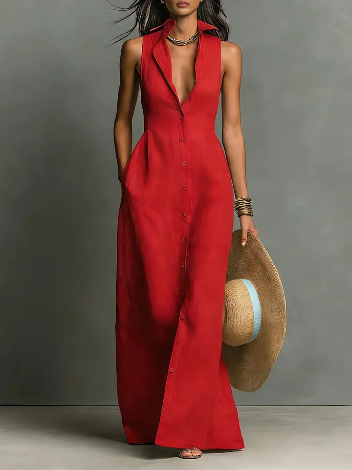 Valeria | Lapel Shirt Maxi Dress