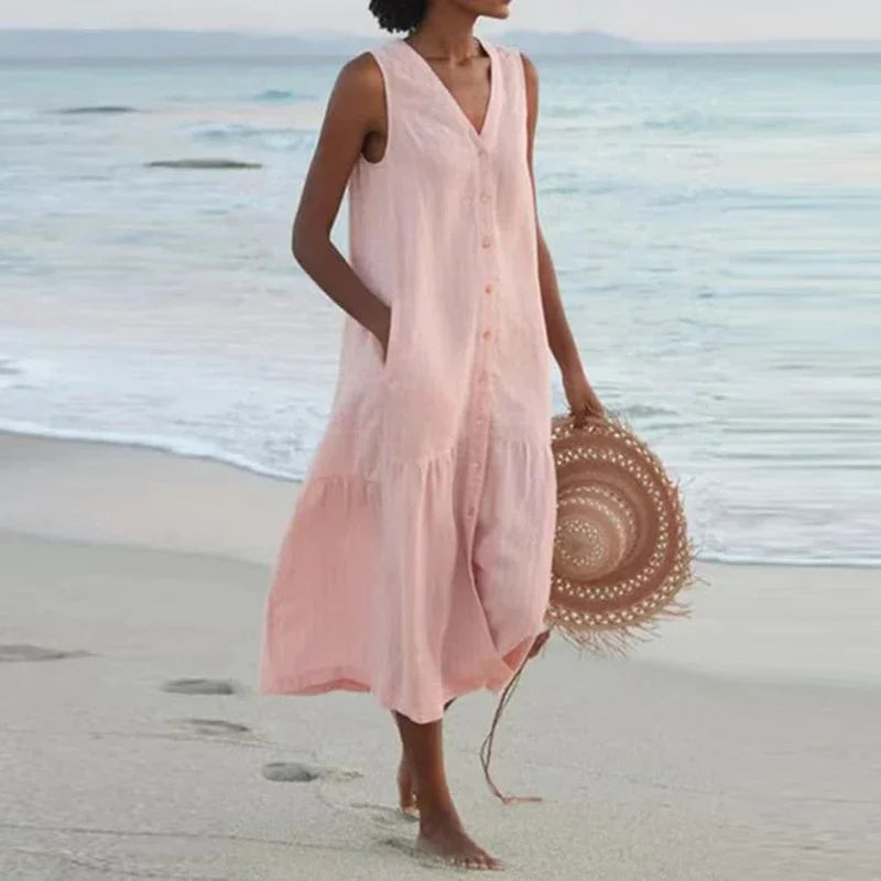 Noor | Patchwork V-Neck Midi Dress