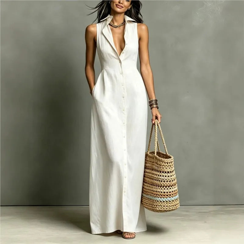 Elara™ | Elegant Button-Front Maxi Dress