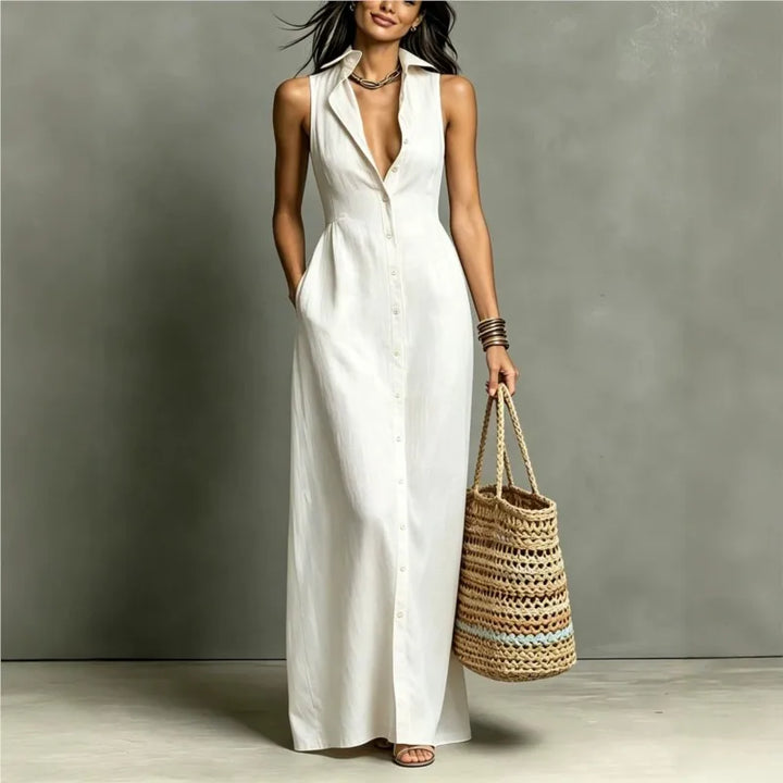 Elara™ | Elegant Button-Front Maxi Dress