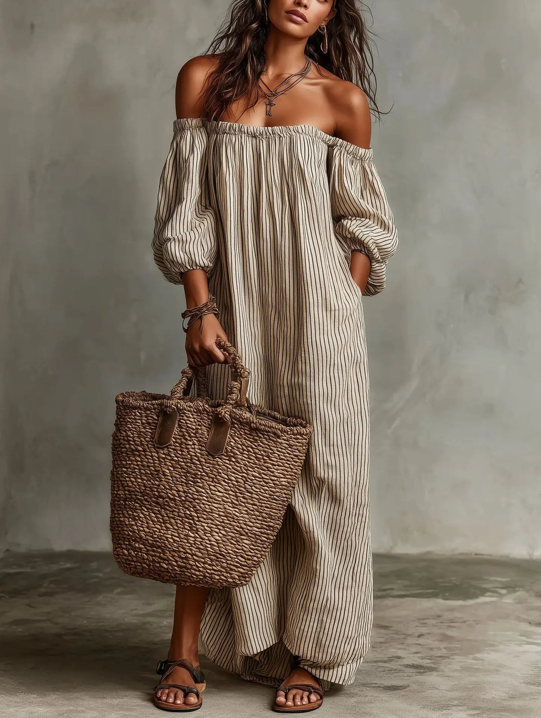 Bella™ Striped Off-Shoulder Maxi Dress