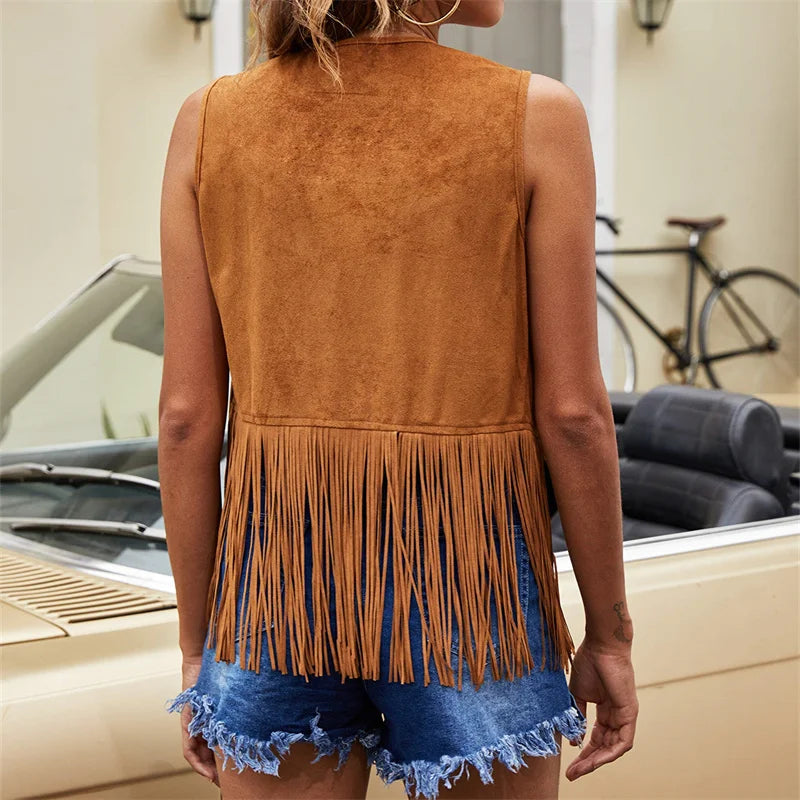 Women's Vest | Sleeveless Fringe Open Front
