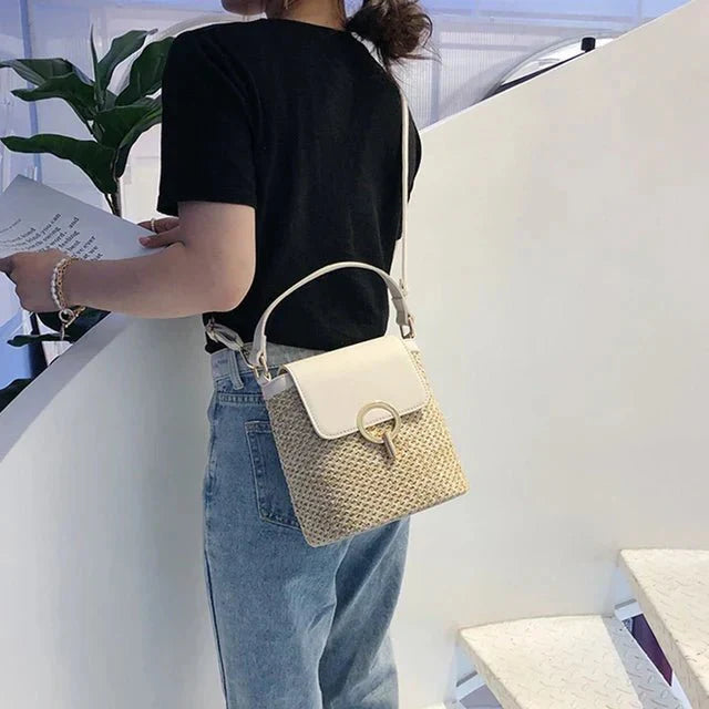 Marisol | Straw and Vegan Leather Beach Bag