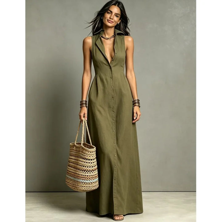 Elara™ | Elegant Button-Front Maxi Dress