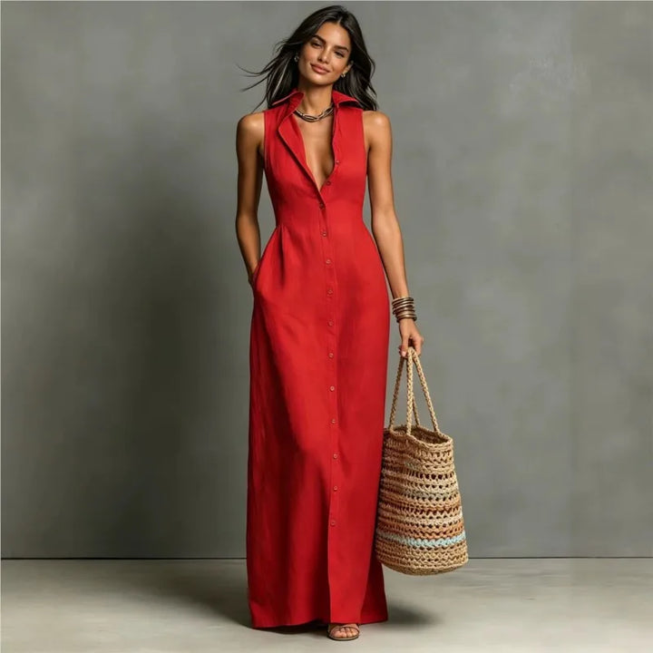 Elara™ | Elegant Button-Front Maxi Dress
