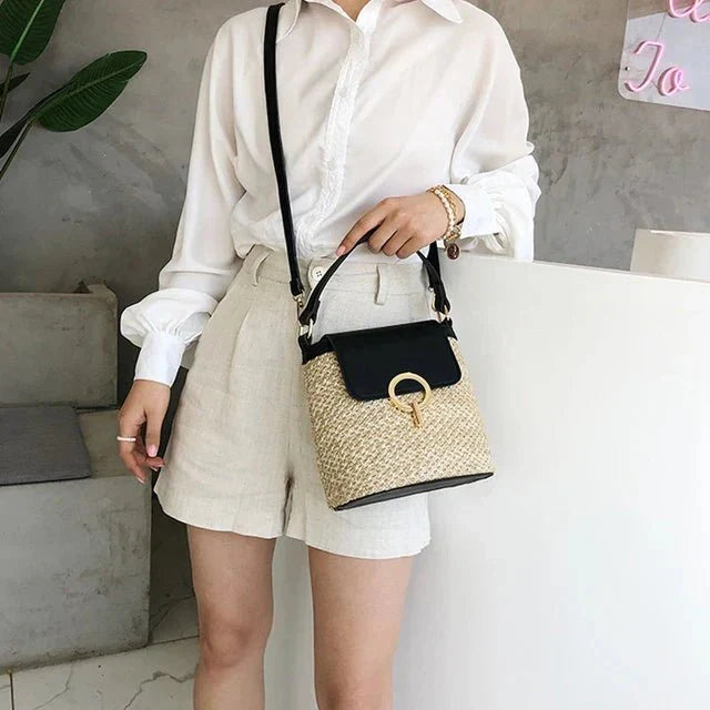 Marisol | Straw and Vegan Leather Beach Bag