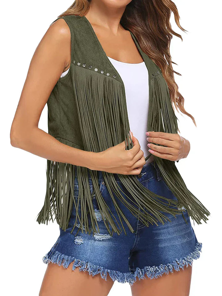 Women's Vest | Sleeveless Fringe Open Front