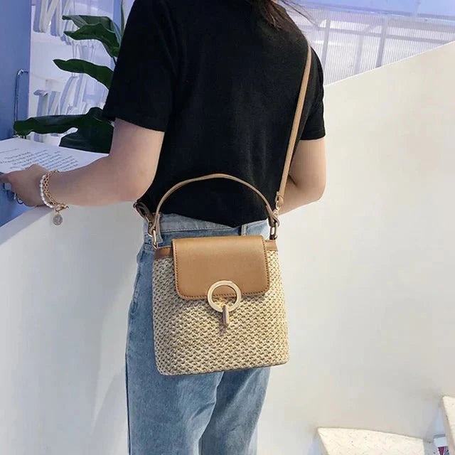 Marisol | Straw and Vegan Leather Beach Bag