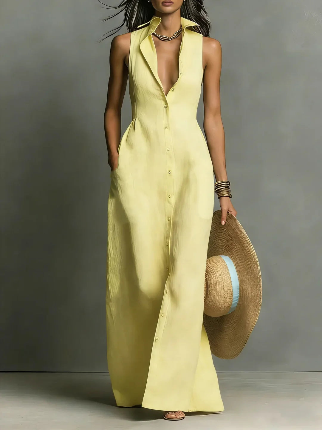 Valeria | Lapel Shirt Maxi Dress