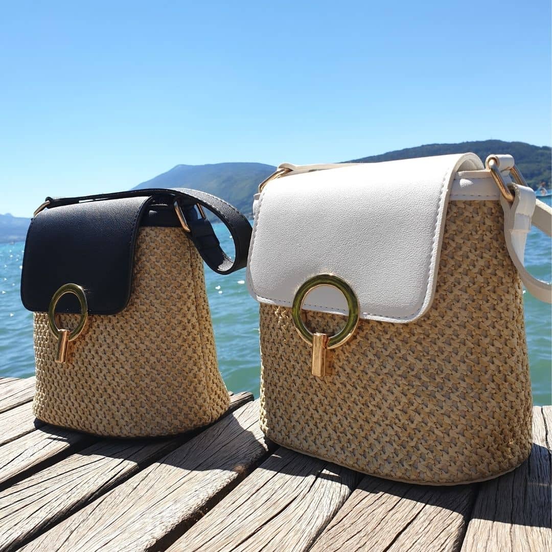 Marisol | Straw and Vegan Leather Beach Bag