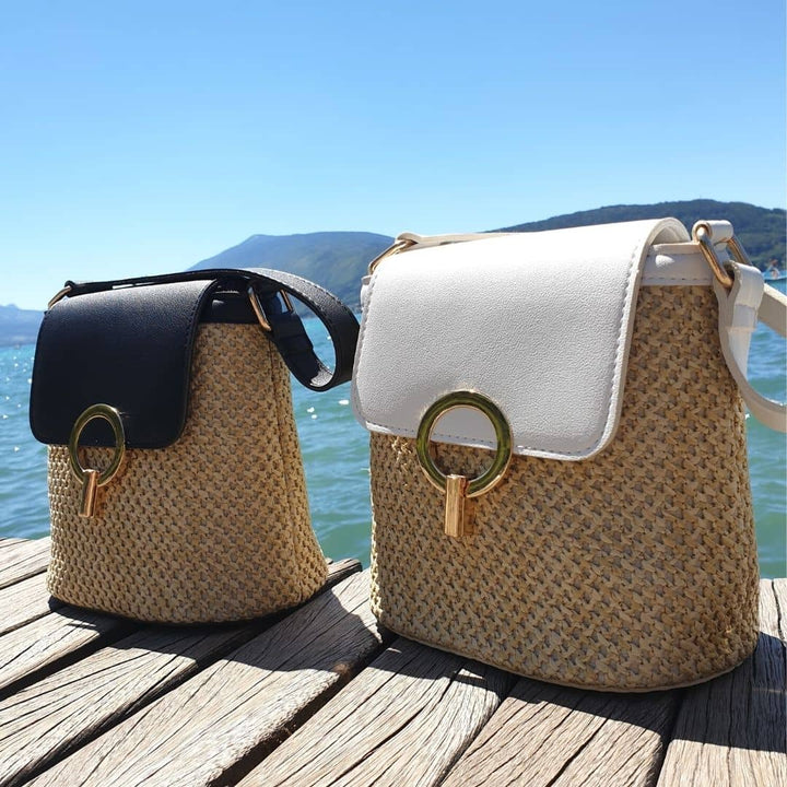 Marisol | Straw and Vegan Leather Beach Bag