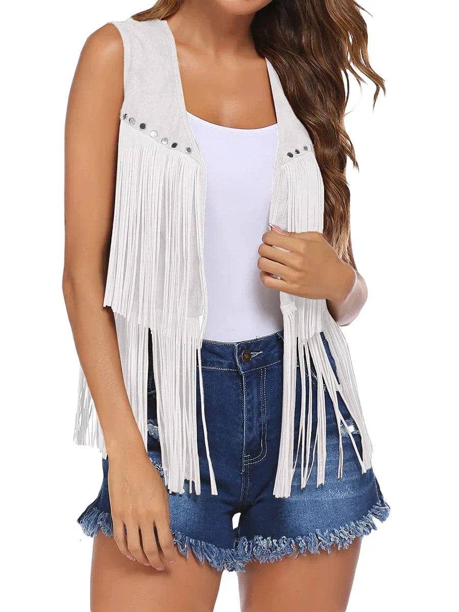 Women's Vest | Sleeveless Fringe Open Front