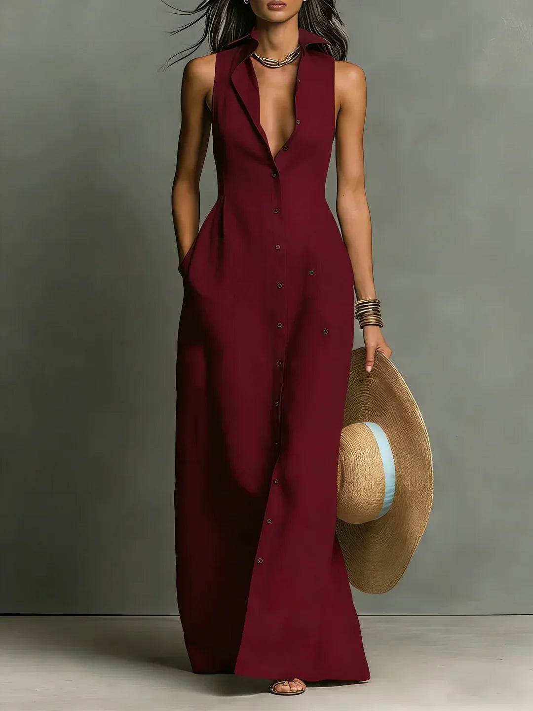 Valeria | Lapel Shirt Maxi Dress