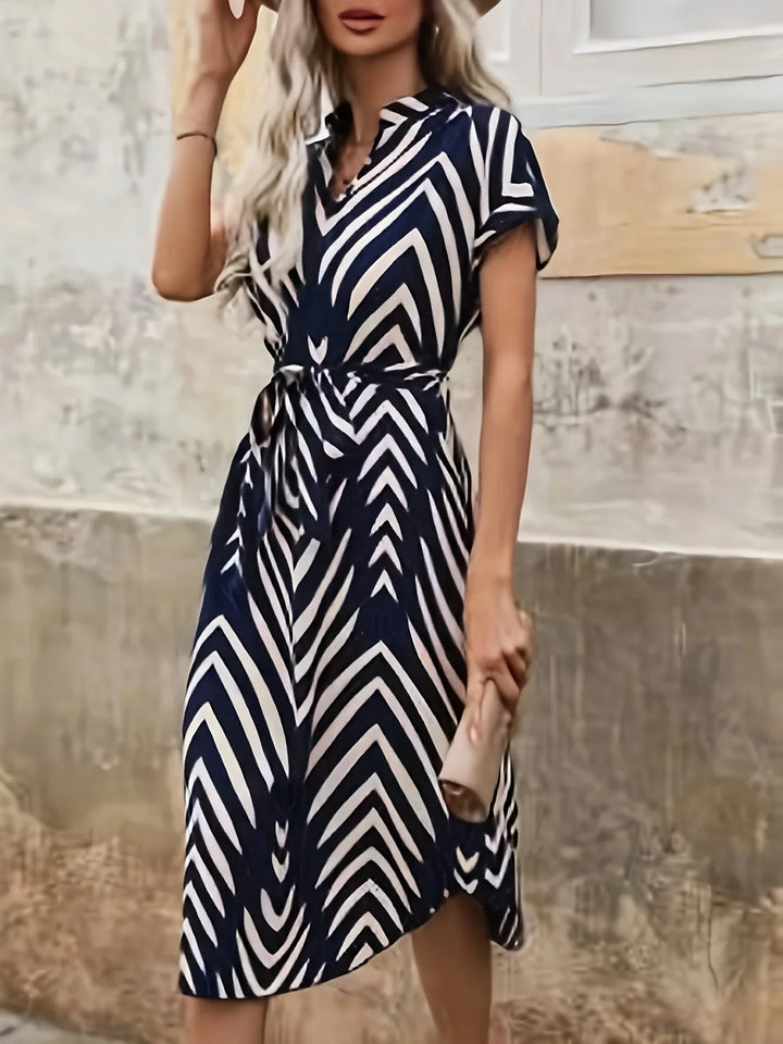Elly | Geometric Tie-Belt Dress