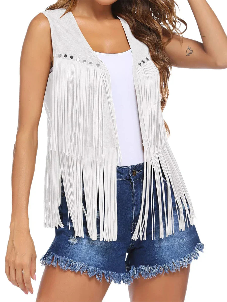 Women's Vest | Sleeveless Fringe Open Front