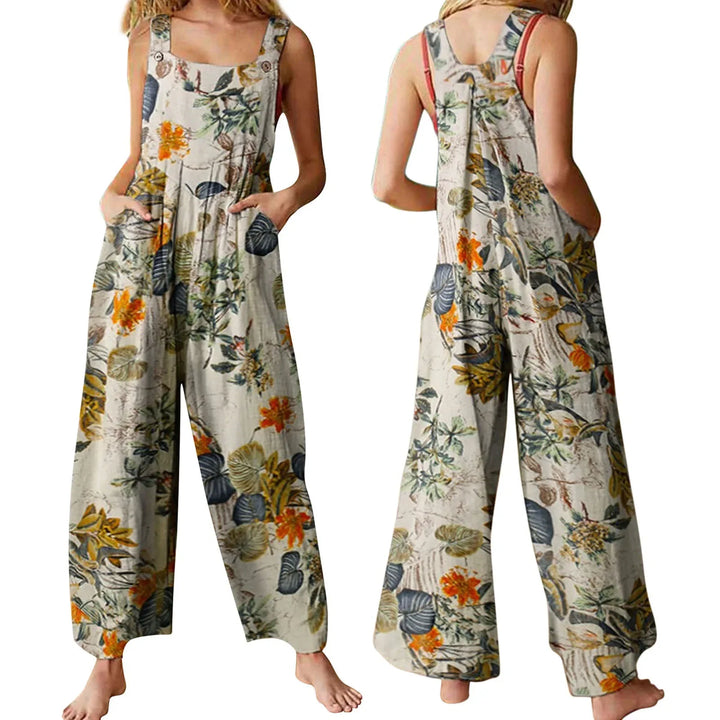 Ivy | Leaf-Print Linen Jumpsuit