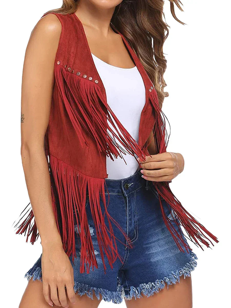 Women's Vest | Sleeveless Fringe Open Front