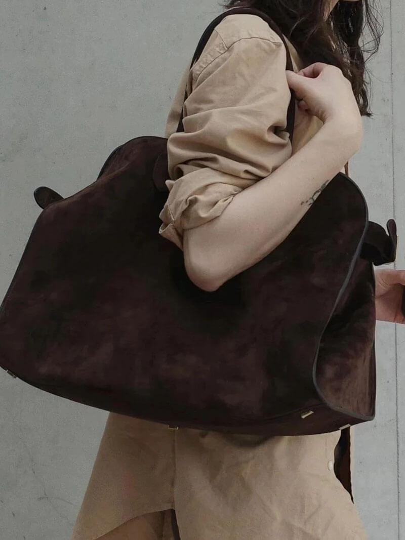 Large Women's Shopper Bag – Structured Shoulder Bag Suede/Leather