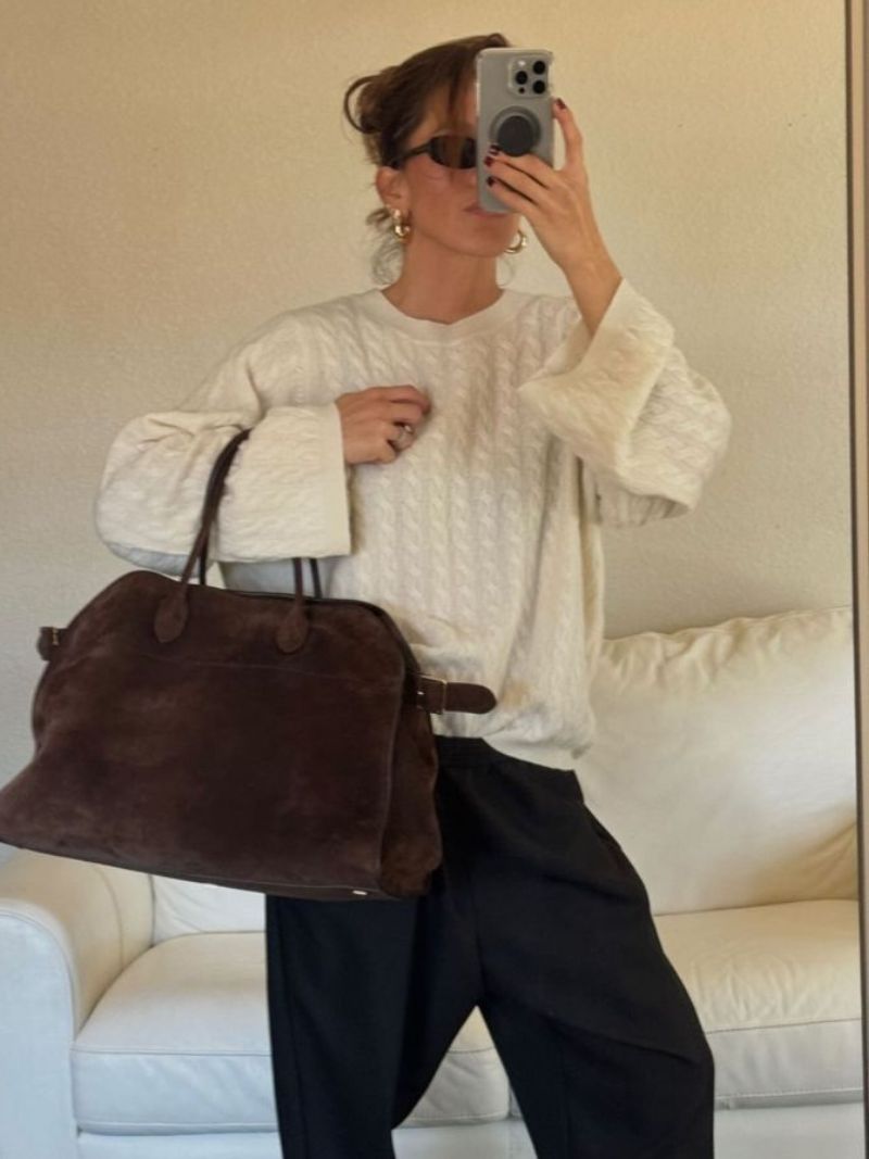 Large Women's Shopper Bag – Structured Shoulder Bag Suede/Leather