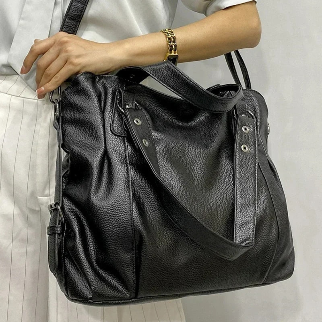 Leather Women's Shoulder Bag – Large Elegant Handbag with Zipper