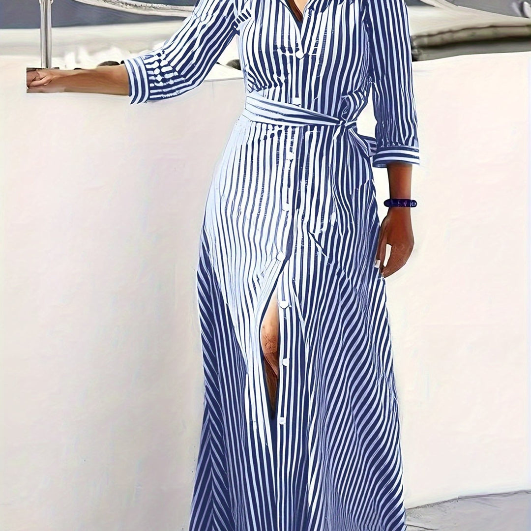 Meredith | Belted Shirt Maxi Dress