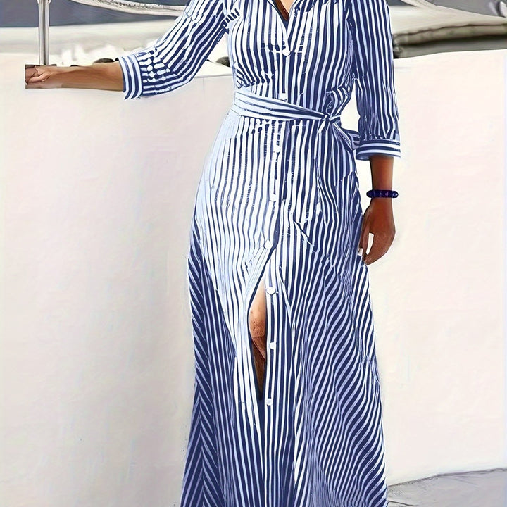 Meredith | Belted Shirt Maxi Dress