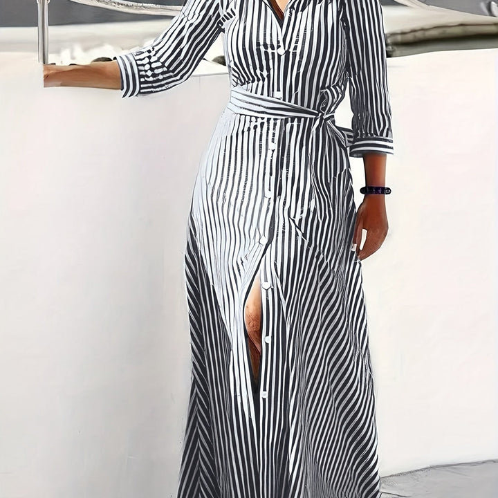 Meredith | Belted Shirt Maxi Dress