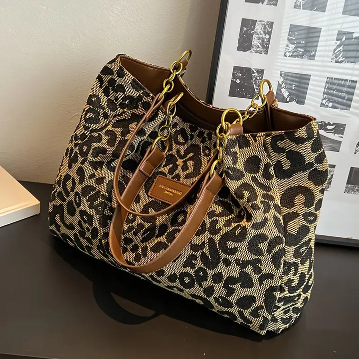 Lush | Leopard Tote with Chain Straps