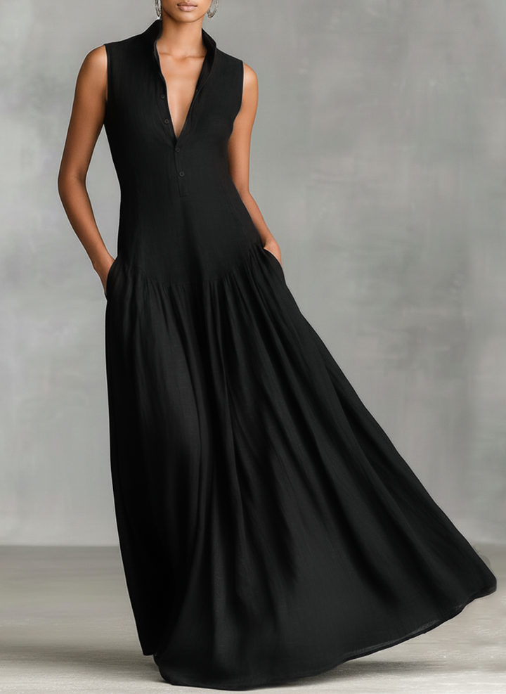 Women's Minimalist Linen Blend Sleeveless Maxi Dress
