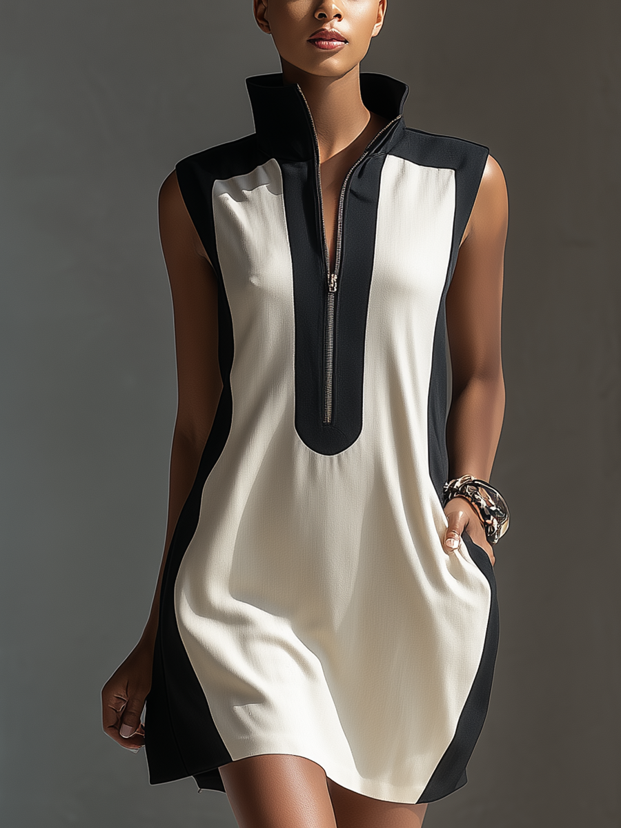 Zoe | Color-Block Zip Mini Dress