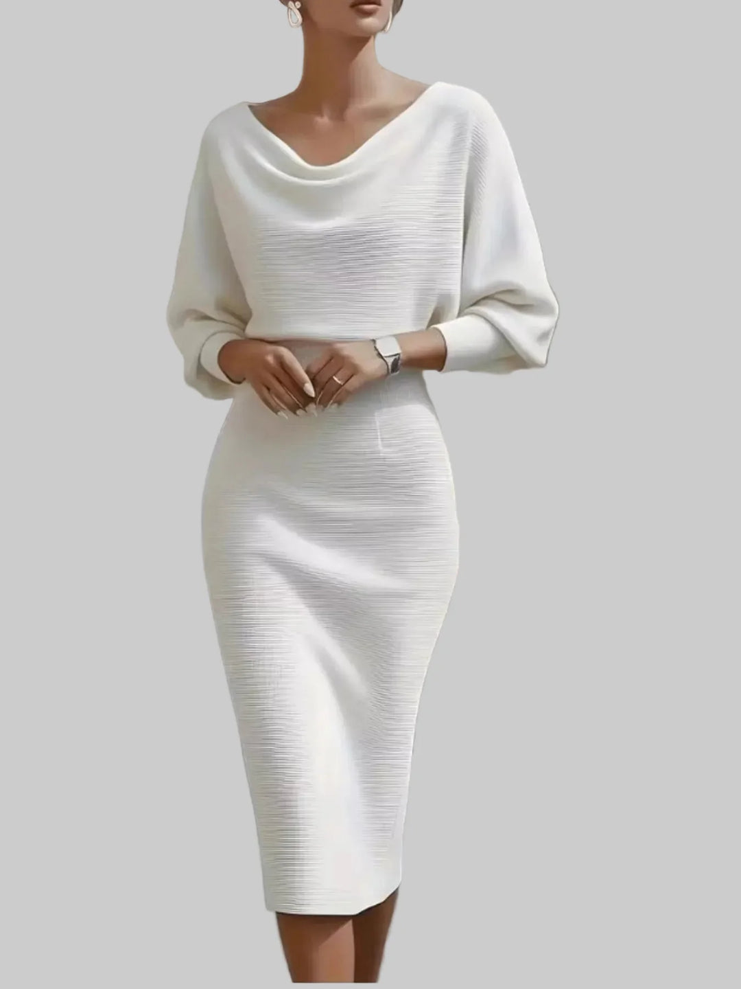Simone | Cowl Neck Knit Midi Dress