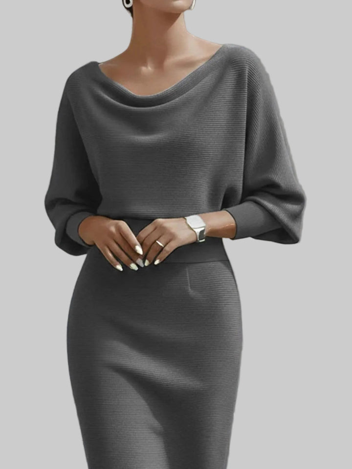 Simone | Cowl Neck Knit Midi Dress